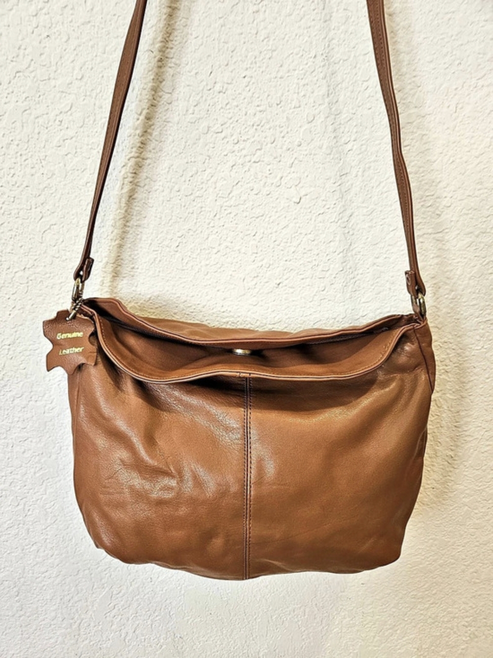 Genuine Leather Shoulder Bag in Brown